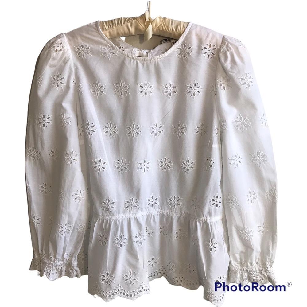 Madewell White Eyelet Peblum Blouse Size XS